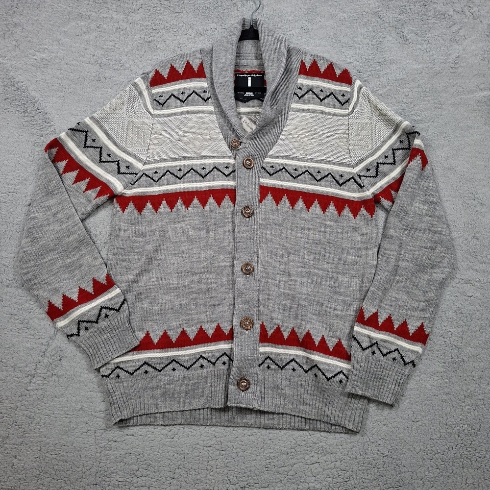 Men's Wool Blend Shawl Collar Cardigan Sweater SZ LARGE Aztec Southwest Western